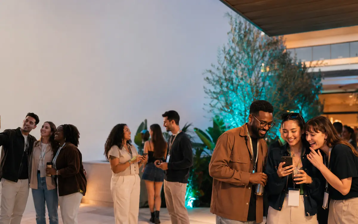 People sharing event moments and connecting socially